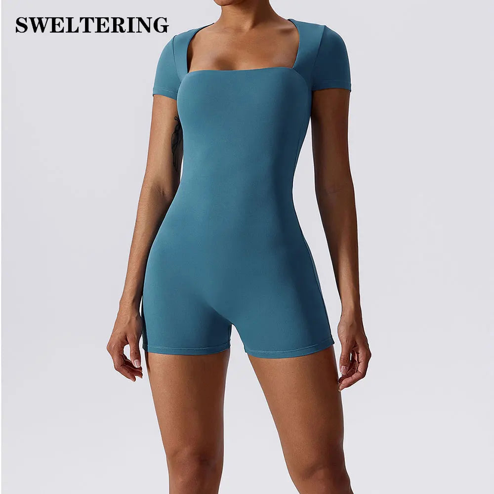 Short One-Piece Fitness Training Bodysuit