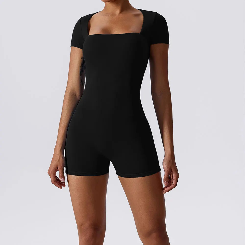 Short One-Piece Fitness Training Bodysuit