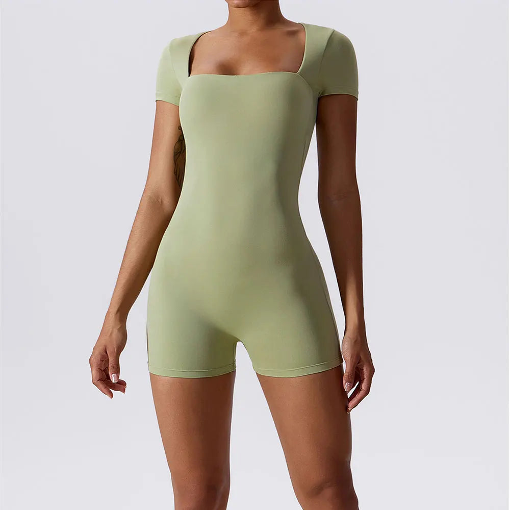 Short One-Piece Fitness Training Bodysuit