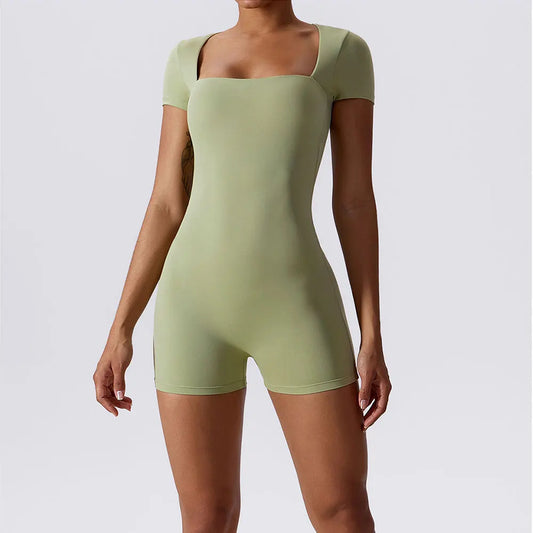 Short One-Piece Fitness Training Bodysuit