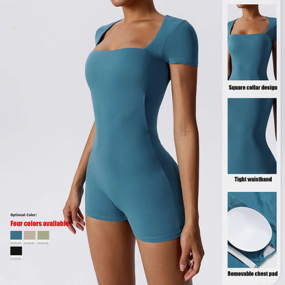 Short One-Piece Fitness Training Bodysuit