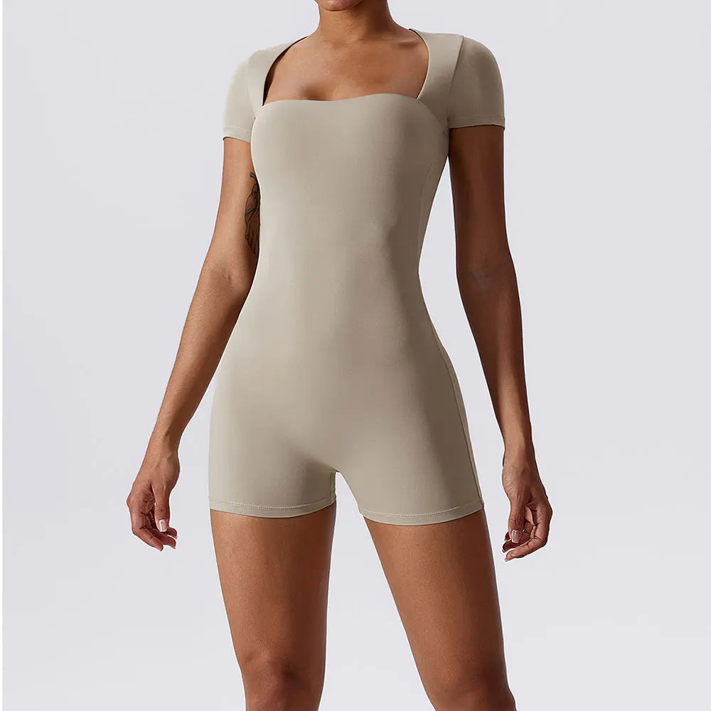 Short One-Piece Fitness Training Bodysuit