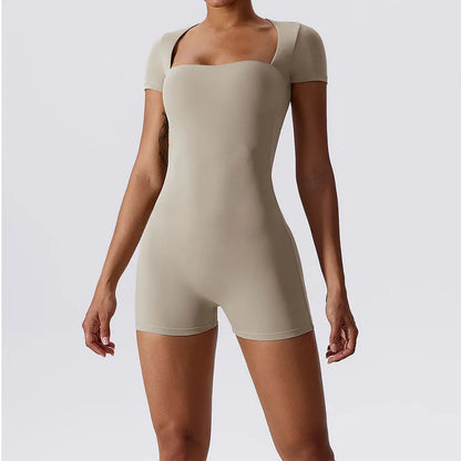 Short One-Piece Fitness Training Bodysuit